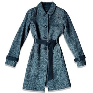 Women's Jacob B & W Bias Stripe Textured Wool Blend Belted Knee-Length C…